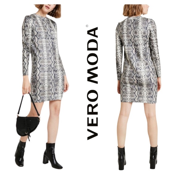 Vero Moda Long Sleeve Snakeskin Print Dress Size S - Picture 1 of 12